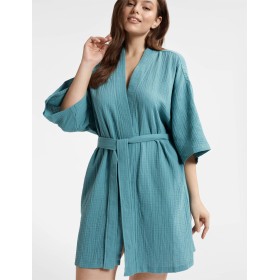 Халат кимоно из хлопкового муслина Esotiq LOONY 40634, Цвет: морская волна, Размеры: S