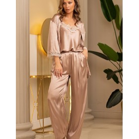 Шёлковая пижама тройка Mia-Amore DANIEL 3876, Цвет: кремовый, Размеры: 2XL