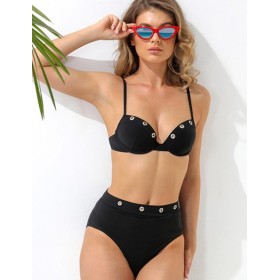 Черный купальник пуш-ап с высокими плавками Jolidon FR106U, Цвет: черный, Размеры: 75B