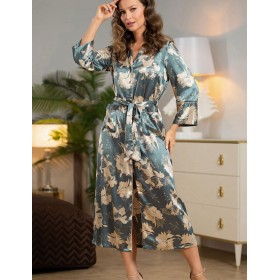 Шелковый халат на пуговицах Mia-Amore ORNELIA 3839, Цвет: зелёный, Размеры: 4XL