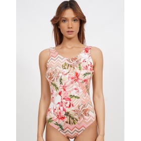 Слитный купальник с цветочным принтом UNICONF CBI266 TROPICAL FEVER, Цвет: розовый, Размеры: L