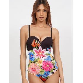 Яркий слитный купальник UNICONF CBI298 DREAMY GARDEN, Цвет: черный, Размеры: 70C