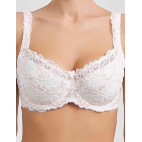 Бюстгальтер балконет кружево биколор Simona M 608 молоко-роза, Цвет: молоко-роза, Размеры: 85D