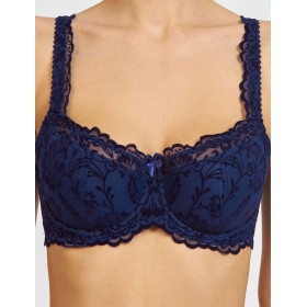 Бюстгальтер балконет с флок напылением Simona M 608 бархат темно-синий, Цвет: бархат темно-синий, Размеры: 80D