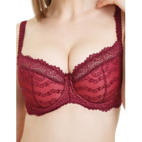 Бюстгальтер балконет кружевной Simona M 608 бордо-коралл, Цвет: бордо-коралл, Размеры: 75C