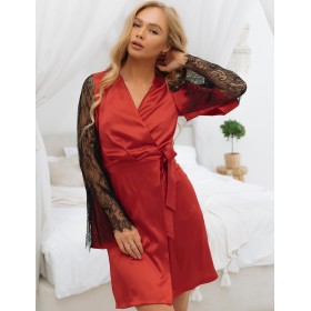 Шелковый халат с кружевными рукавами 5senses 7245 красный, Цвет: красный, Размеры: L