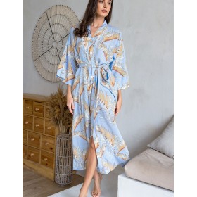 Длинный халат из вискозы Mia-Amore PALM BEACH 1989, Цвет: голубой, Размеры: 4XL/5XL