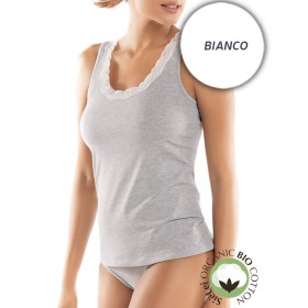 Хлопковая майка с кружевом Sielei NATURAL COTTON 1434 bianco, Цвет: bianco (белый), Размеры: XS