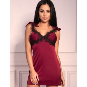 Бордовая сорочка из атласа LIVIA CORSETTI LC 90563 LUCAMI KOSZULA, Цвет: бордовый, Размеры: L/XL