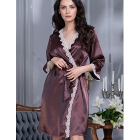 Атласный халат-кимоно Mia-Mella JULIA 8733 шоколадный, Цвет: шоколадный, Размеры: 2XL/3XL