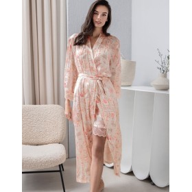 Кимоно женское шелковое длинное Mia-Amore MOLLY 1929, Цвет: персиковый, Размеры: 2XL/3XL