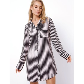 Полосатая сорочка-рубашка из вискозы Aruelle BRITTANY, Цвет: черный/розовый, Размеры: XS