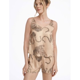 Атласная пижама майка с шортами Esotiq LOVABLE 40443, Цвет: бежевый, Размеры: XL