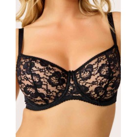 Кружевной мягкий бюстгальтер балконет Lina A 3069 черный, Цвет: черный, Размеры: 75B