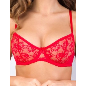 Кружевной мягкий бюстгальтер балконет Lina A 3069 красный, Цвет: красный, Размеры: 80F