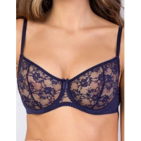 Кружевной мягкий бюстгальтер балконет Lina A 3069 темно-синий, Цвет: темно-синий, Размеры: 75C
