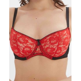 Кружевной мягкий бюстгальтер балконет Lina A 3069 черно-красный, Цвет: черно-красный, Размеры: 85C