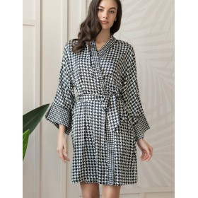 Шелковый халат женский Mia-Amore JULIANNA 3973, Цвет: черно-белый, Размеры: S/M