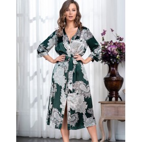 Длинный халат на пуговицах шелк Mia-Amore AGATA 3709, Цвет: зеленый, Размеры: 3XL