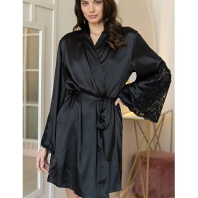 Короткий халат из шелка Mia-Amore MARJORY 3963 черный, Цвет: черный, Размеры: 2XL/3XL