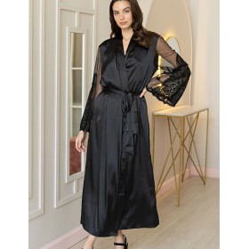 Натуральный шелковый халат Mia-Amore MARJORY 3969 черный, Цвет: черный, Размеры: 2XL/3XL