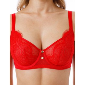 Бюстгальтер мягкая чашка с кружевом Coquette Revue DOTS 81114-28, Цвет: красный, Размеры: 95D