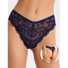 Трусы стринги с флоком Simona M 003 бархат темно-синий, Цвет: бархат темно-синий, Размеры: L