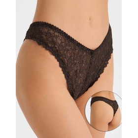 Кружевные трусы стринги Simona M 003 шоколад, Цвет: шоколад, Размеры: L