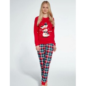 Пижама для девочек с брючками Cornette 594/592 SNOWMAN 2, Цвет: красный/темно-синий, Размеры: 122-128