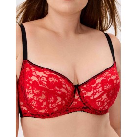 Бюстгальтер с мягкими кружевными чашками Lina A 6010 черно-красный, Цвет: черно-красный, Размеры: 80E