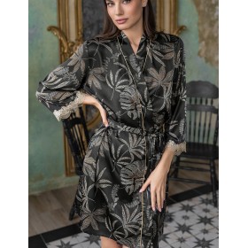 Шелковый короткий халат Mia-Amore ALYSSON 4033, Цвет: черный, Размеры: L/XL