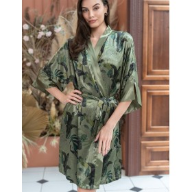 Шелковый короткий халат Mia-Amore TEANA 4003, Цвет: оливковый, Размеры: S/M