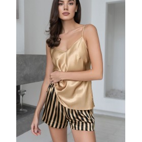 Атласная пижама с шортами в полоску Mia-Mella DOLORES 7362 золотой, Цвет: золотой, Размеры: XL