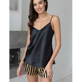 Атласная пижама с шортами в полоску Mia-Mella DOLORES 7362B черный, Цвет: черный, Размеры: XS