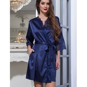 Атласный халат с кружевом Mia-Amore FLAMENCO 2087 темно-синий, Цвет: темно-синий, Размеры: XS