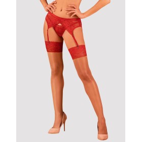 Чулочки под пояс Obsessive LACELOVE STOCKINGS, Цвет: красный, Размеры: M/L