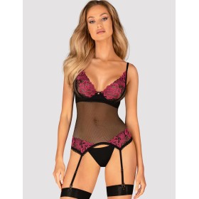 Сексуальный корсет + стринги Obsessive ROSENTY CORSET, Цвет: черный, Размеры: XS/S