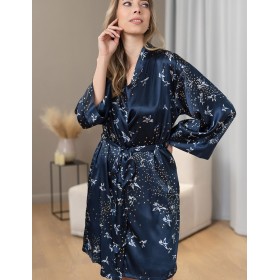 Шелковый атласный халат Mia-Amore GALAXY 7413, Цвет: темно-синий, Размеры: 2XL/3XL