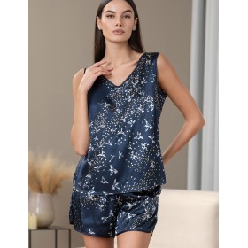 Атласная пижама шорты и майка Mia-Amore GALAXY 7414, Цвет: темно-синий, Размеры: 3XL