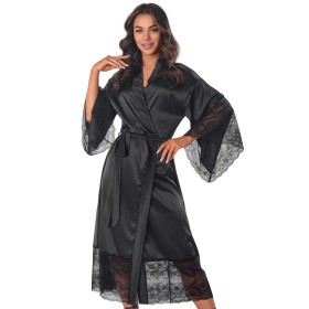 Длинный халат с кружевом Anais ALISSAN LONG ROBE, Цвет: черный, Размеры: L/XL