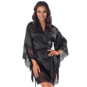 Черный пеньюар с кружевом Anais ALISSAN SHORT ROBE, Цвет: черный, Размеры: S/M