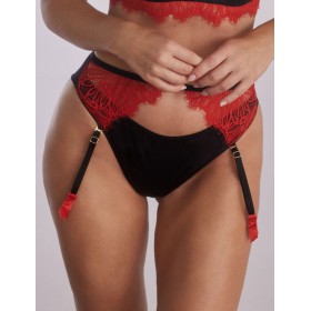 Трусы с пажами для чулок Kinga SANDRA 1124/2-B, Цвет: черный+красный, Размеры: M