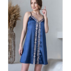 Сорочка короткая атласная Mia-Mella VISANTIA 9330, Цвет: темно-синий, Размеры: M