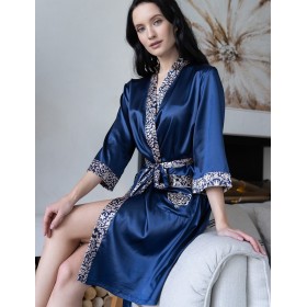 Халат классический атласный Mia-Mella VISANTIA 9333, Цвет: темно-синий, Размеры: S/M