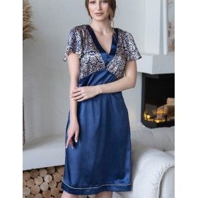 Длинная сорочка из атласа Mia-Mella VISANTIA 9335, Цвет: темно-синий, Размеры: XL