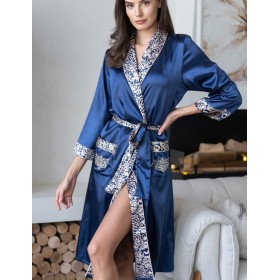 Халат кимоно атласный Mia-Mella VISANTIA 9339, Цвет: темно-синий, Размеры: 2XL/3XL