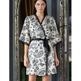 Атласный халат с запахом Mia-Amore PERSEYA 7983, Цвет: черный принт, Размеры: L/XL
