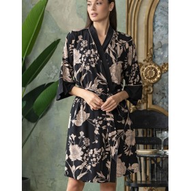 Халат из тканой вискозы Mia-Amore RENE 5113, Цвет: цветы на черном, Размеры: 2XL/3XL