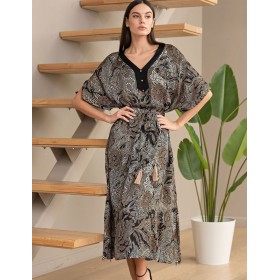 Домашнее платье из натурального шёлка Mia-Amore SELESTA 4041, Цвет: черный, Размеры: 6XL/7XL