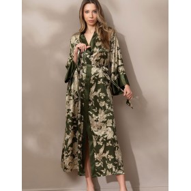 Шелковый халат кимоно Mia-Amore VITTORIA 5159 темный хаки, Цвет: темный хаки, Размеры: L/XL